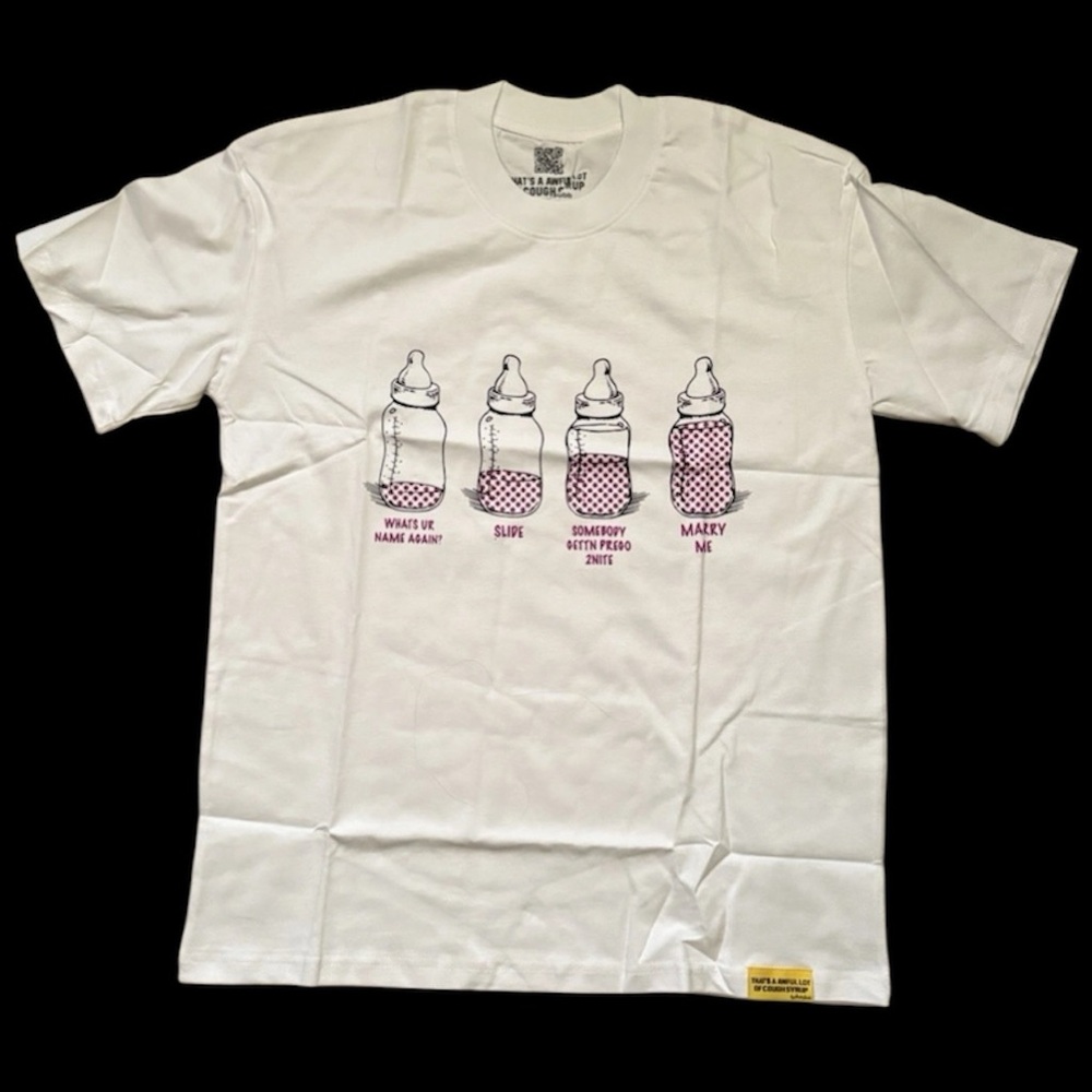 ALOCS Awful Lot of Cough Syrup Bottle Graphic Tee White Size L NWT